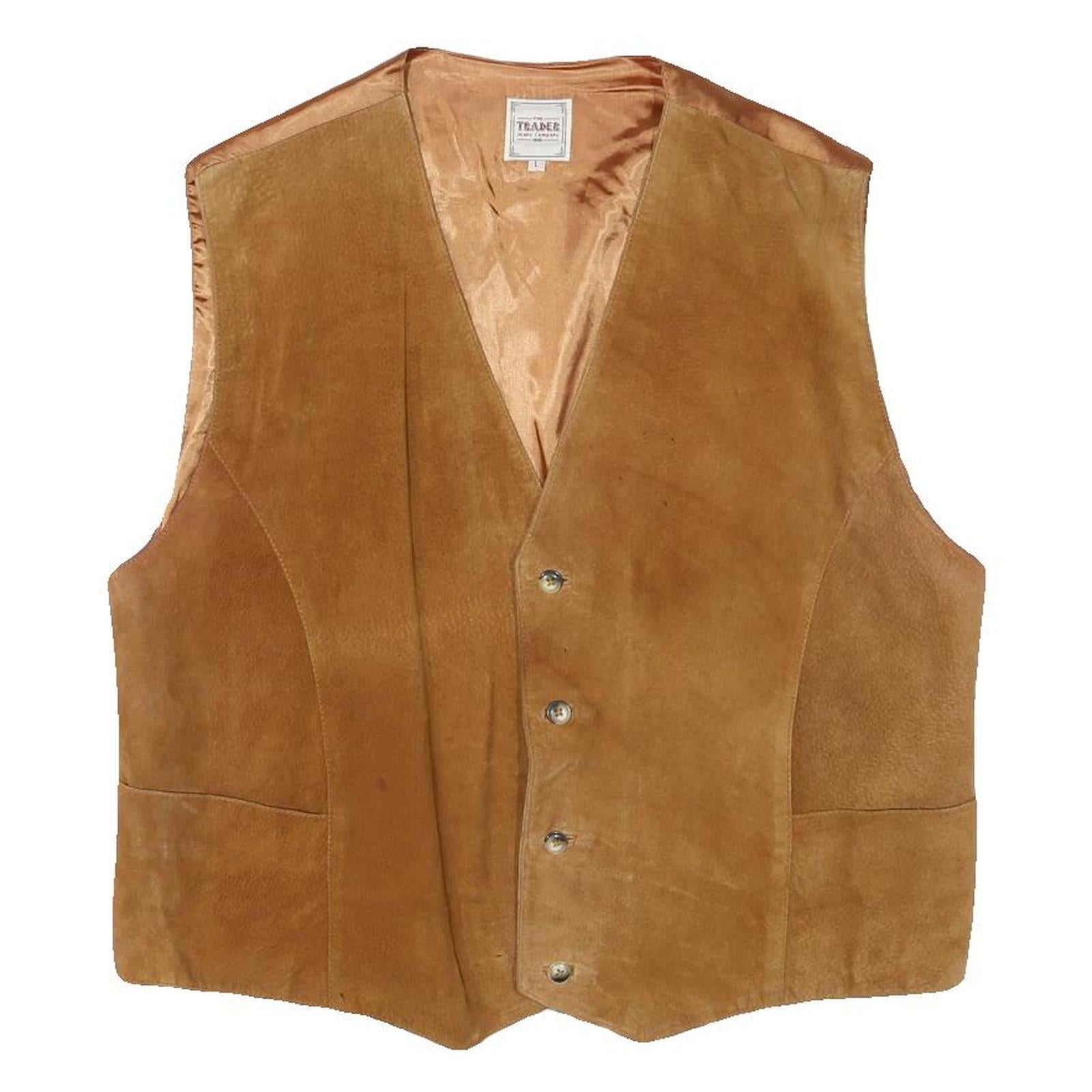 TRADE Mens Brown Suede Button Waistcoat L Polyester Blend Plain Classic Style