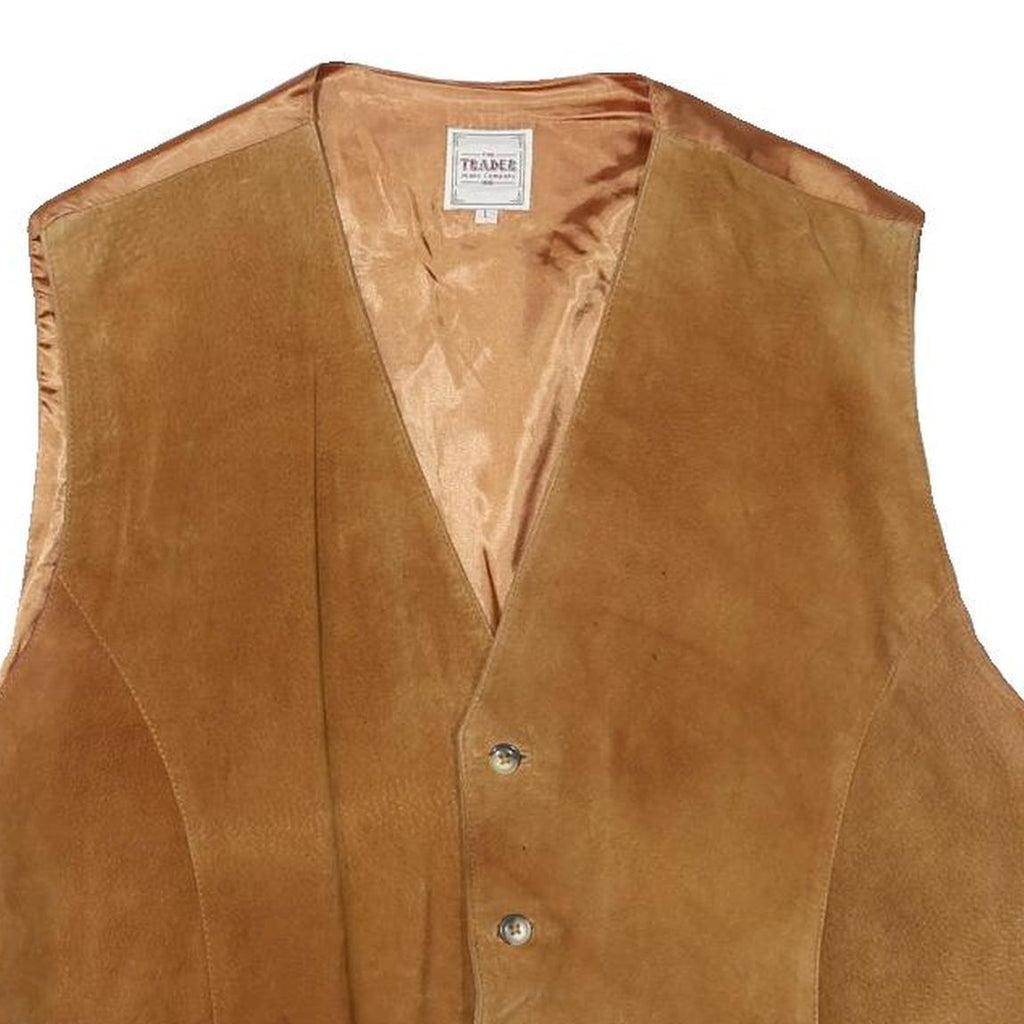 TRADE Mens Brown Suede Button Waistcoat L Polyester Blend Plain Classic Style