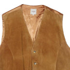TRADE Mens Brown Suede Button Waistcoat L Polyester Blend Plain Classic Style