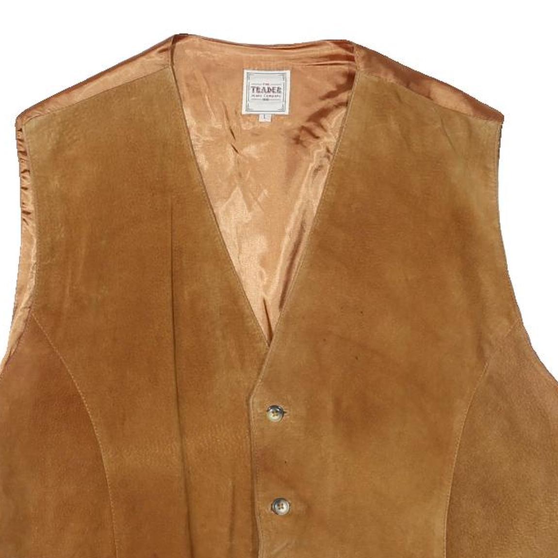 TRADE Mens Brown Suede Button Waistcoat L Polyester Blend Plain Classic Style