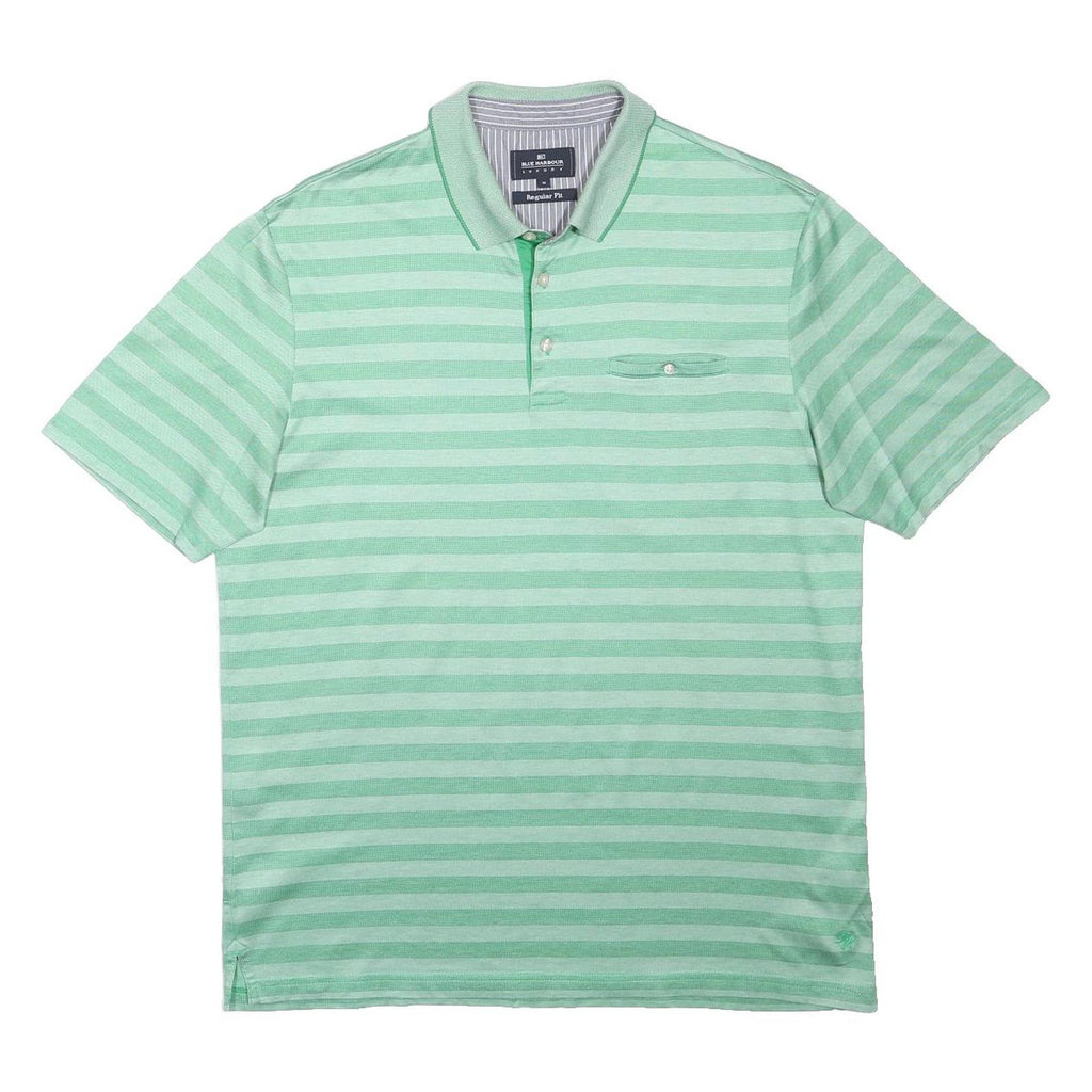 BLUE HARBOUR Mens Green Striped Short Sleeve Polo Shirt M Casual Cotton
