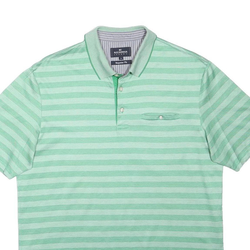 BLUE HARBOUR Mens Green Striped Short Sleeve Polo Shirt M Casual Cotton