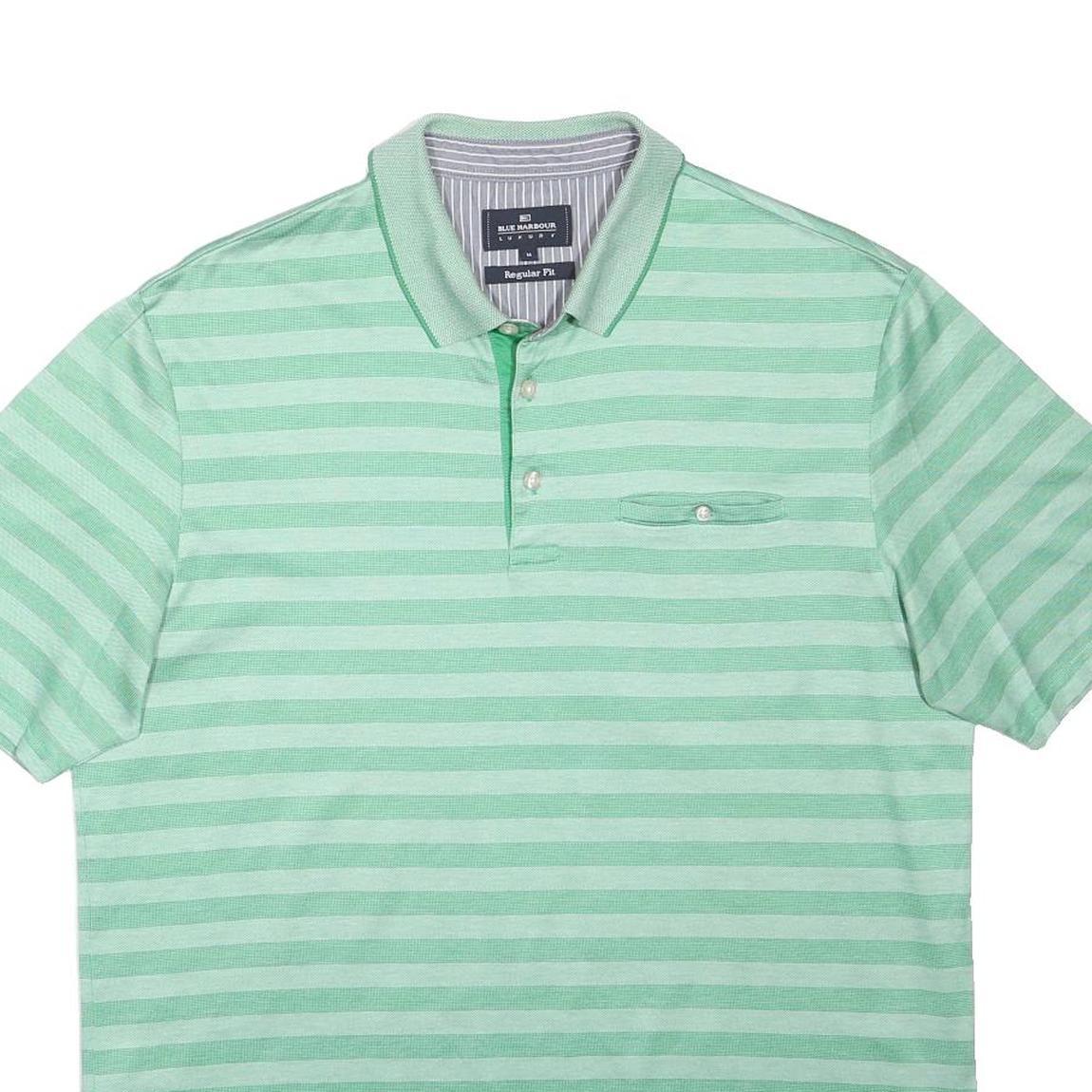 BLUE HARBOUR Mens Green Striped Short Sleeve Polo Shirt M Casual Cotton