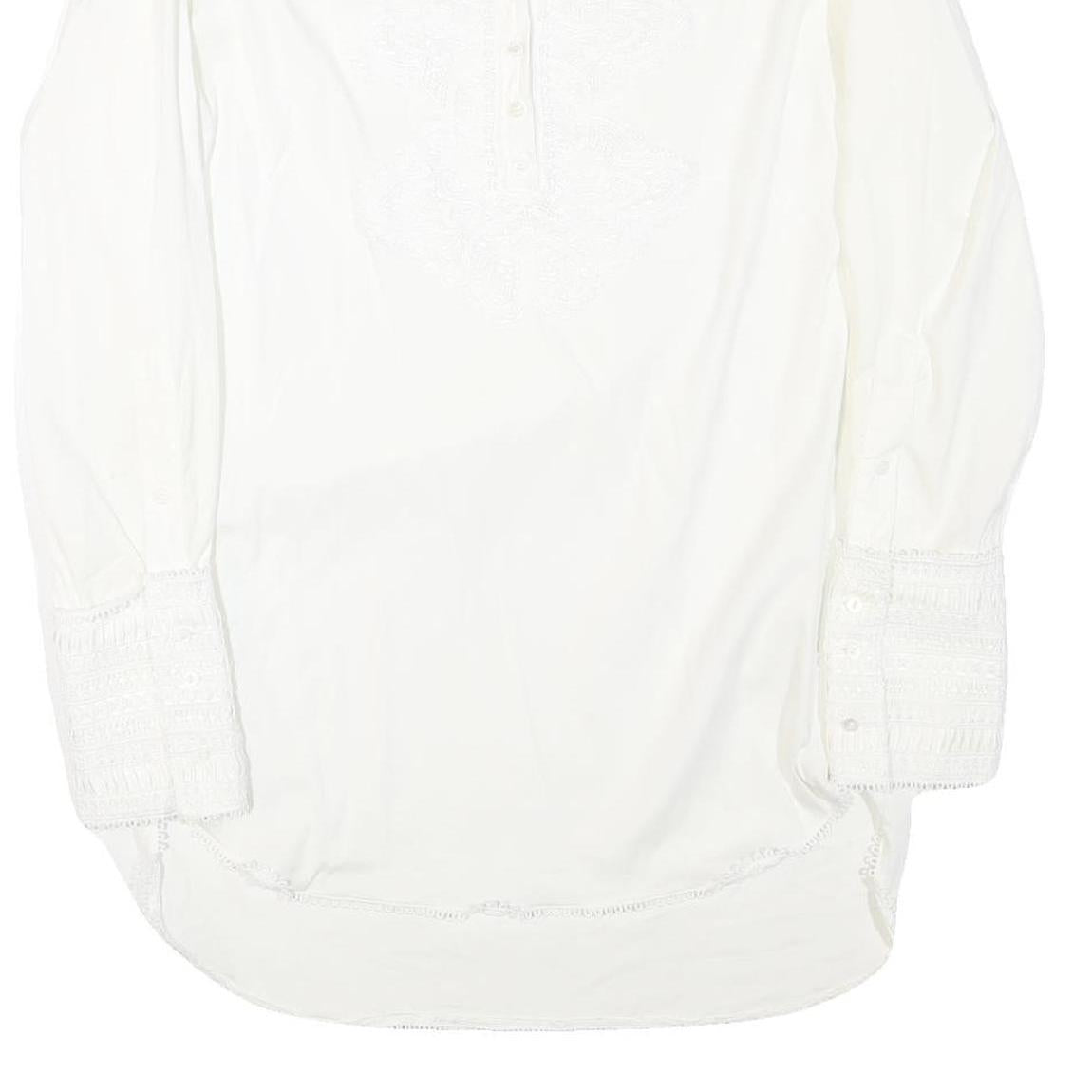 ZARA Womens White Basic Long Sleeve Round Neck Plain L Cotton Blend Top