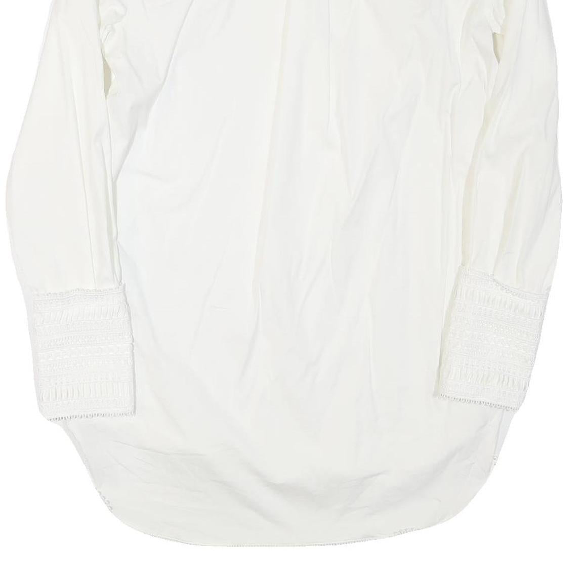 ZARA Womens White Basic Long Sleeve Round Neck Plain L Cotton Blend Top