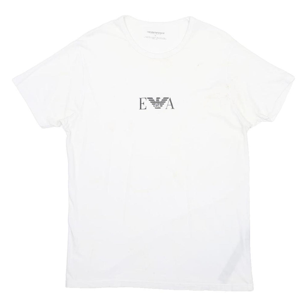 EMPORIO ARMANI Mens White Graphic T-Shirt XL Short Sleeve Crew Neck Luxury