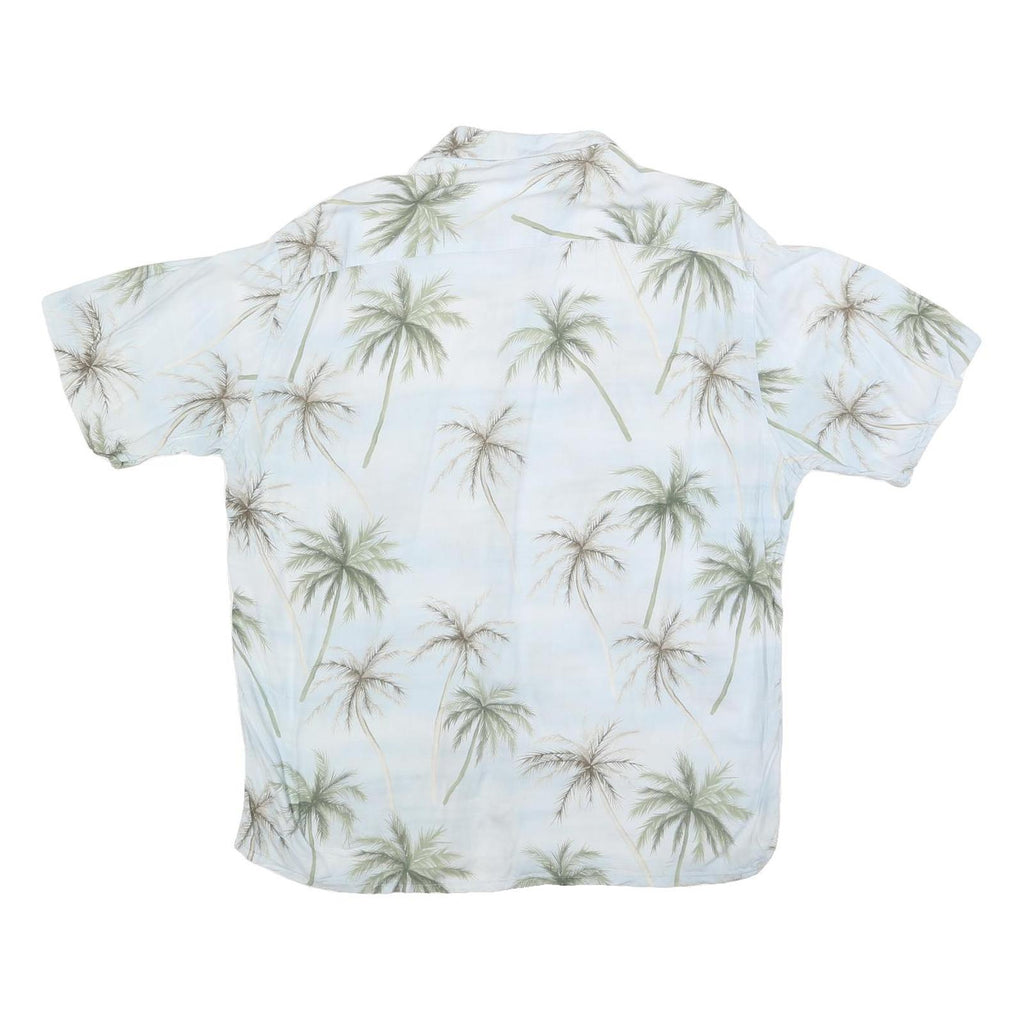 CAMPIA Mens Blue & Green Palm Tree Print Rayon Shirt L Summer Beach Casual