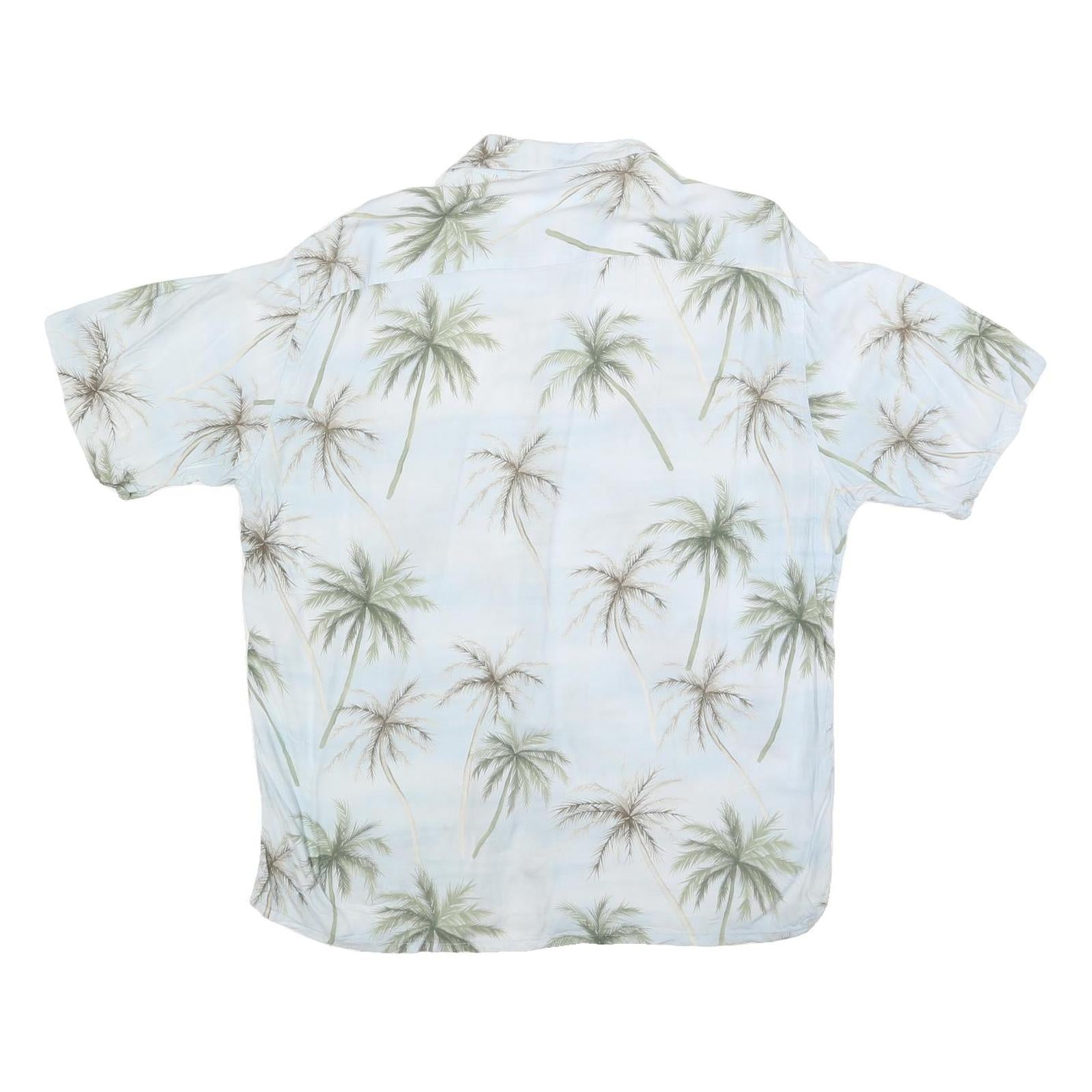 CAMPIA Mens Blue & Green Palm Tree Print Rayon Shirt L Summer Beach Casual