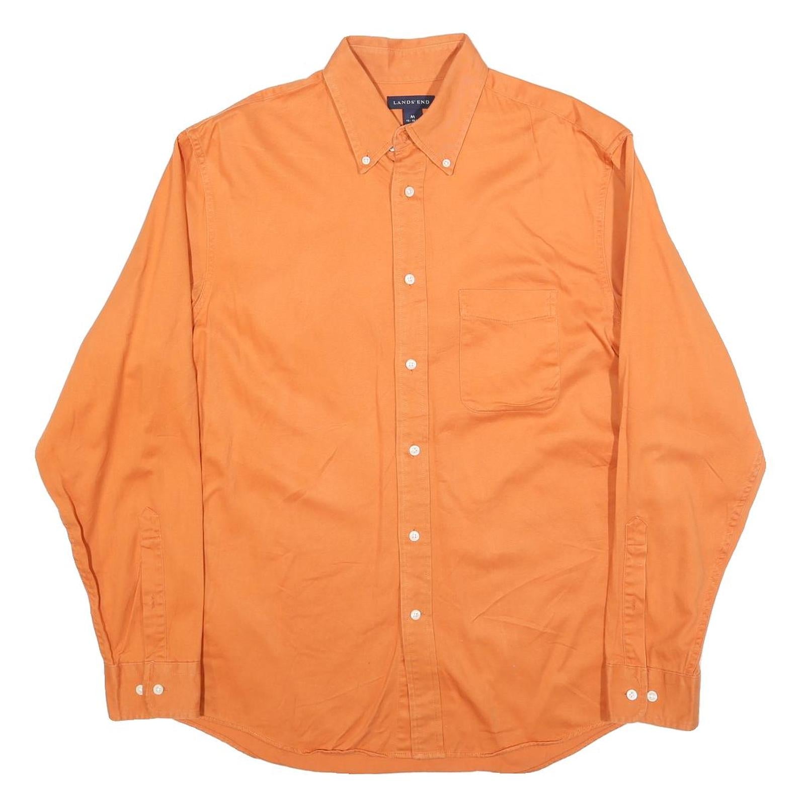 LANDS END Mens Orange Shirt M Cotton Blend Button Down Pocket Classic Fit