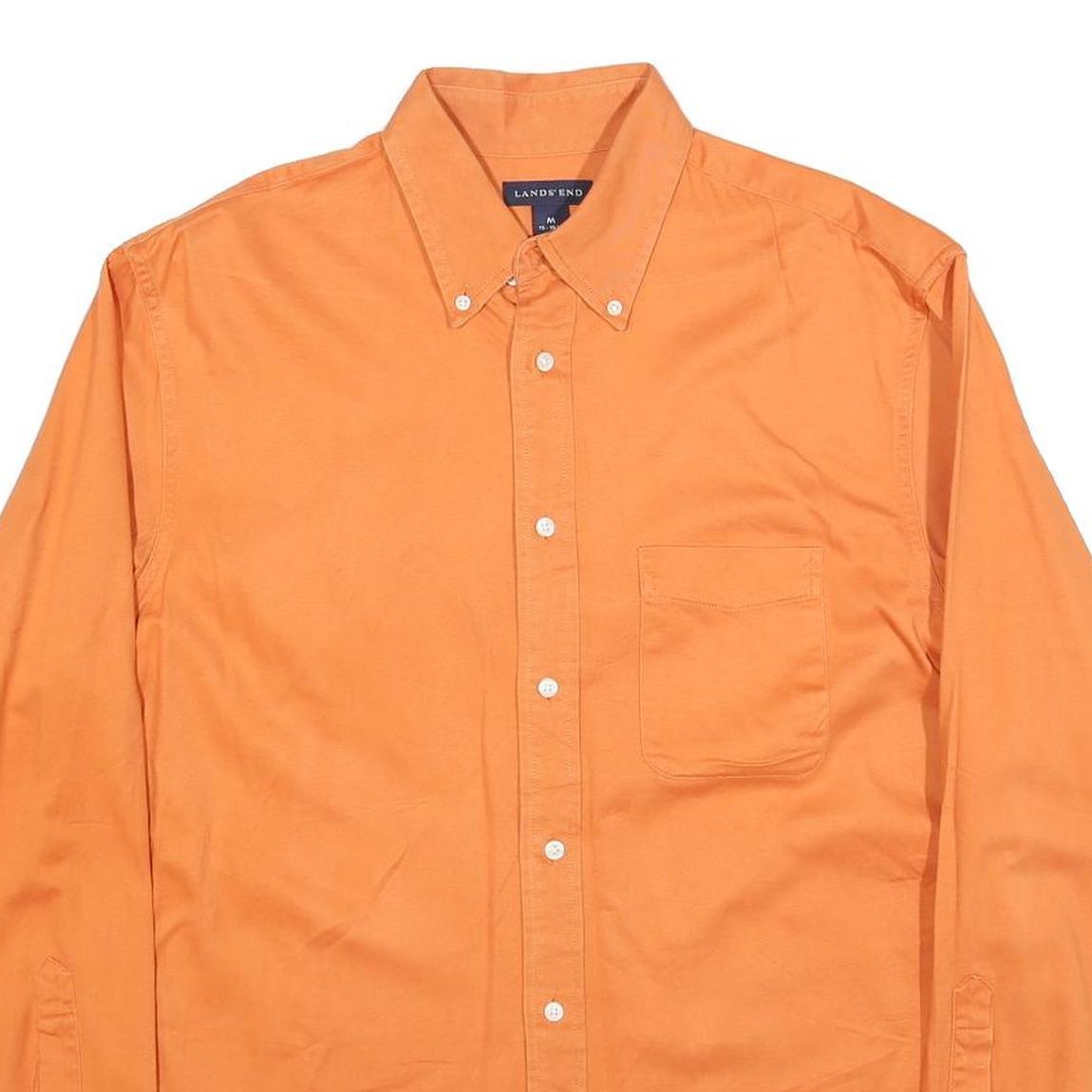 LANDS END Mens Orange Shirt M Cotton Blend Button Down Pocket Classic Fit