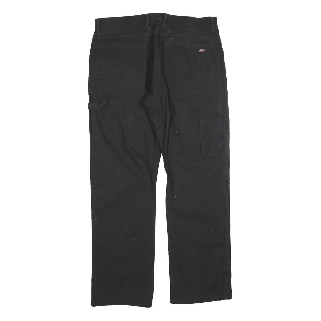 DICKIES Mens Black Relaxed Fit Work Trousers W36 L32 Cotton Blend Zip Closure