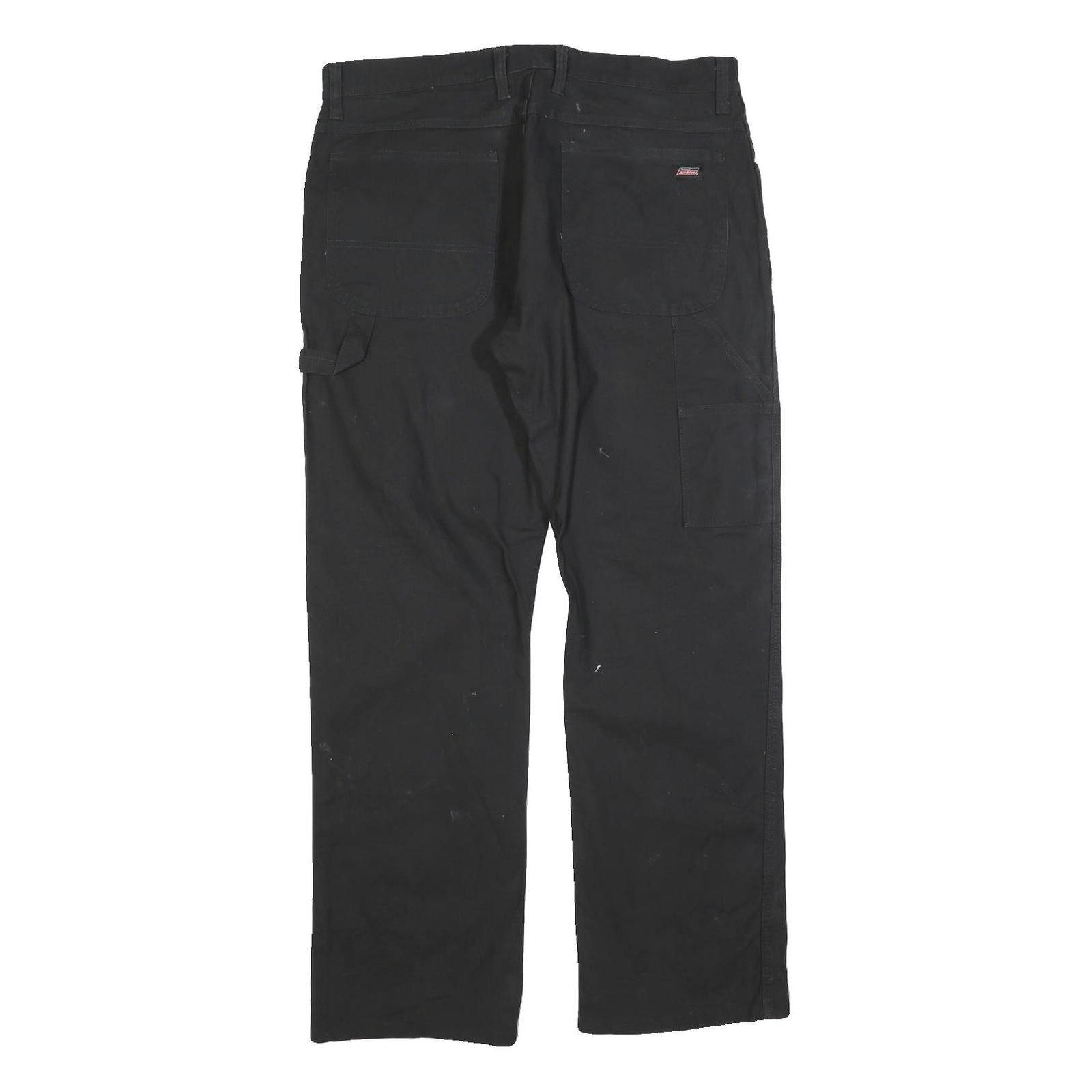 DICKIES Mens Black Relaxed Fit Work Trousers W36 L32 Cotton Blend Zip Closure