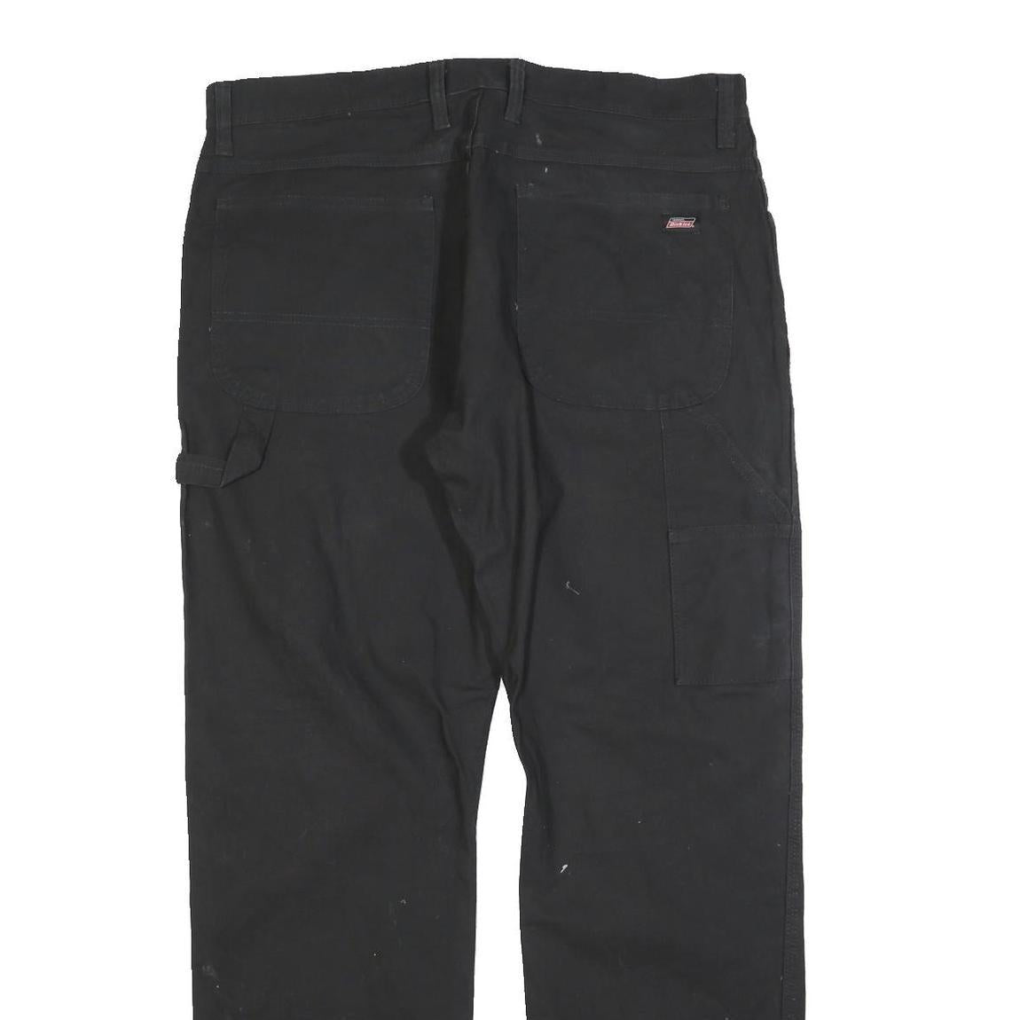 DICKIES Mens Black Relaxed Fit Work Trousers W36 L32 Cotton Blend Zip Closure