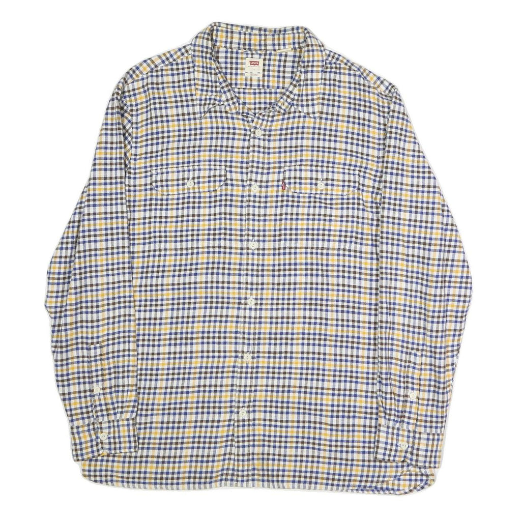 LEVI'S Mens Blue & Yellow Check Shirt L Casual Cotton Blend Long Sleeve