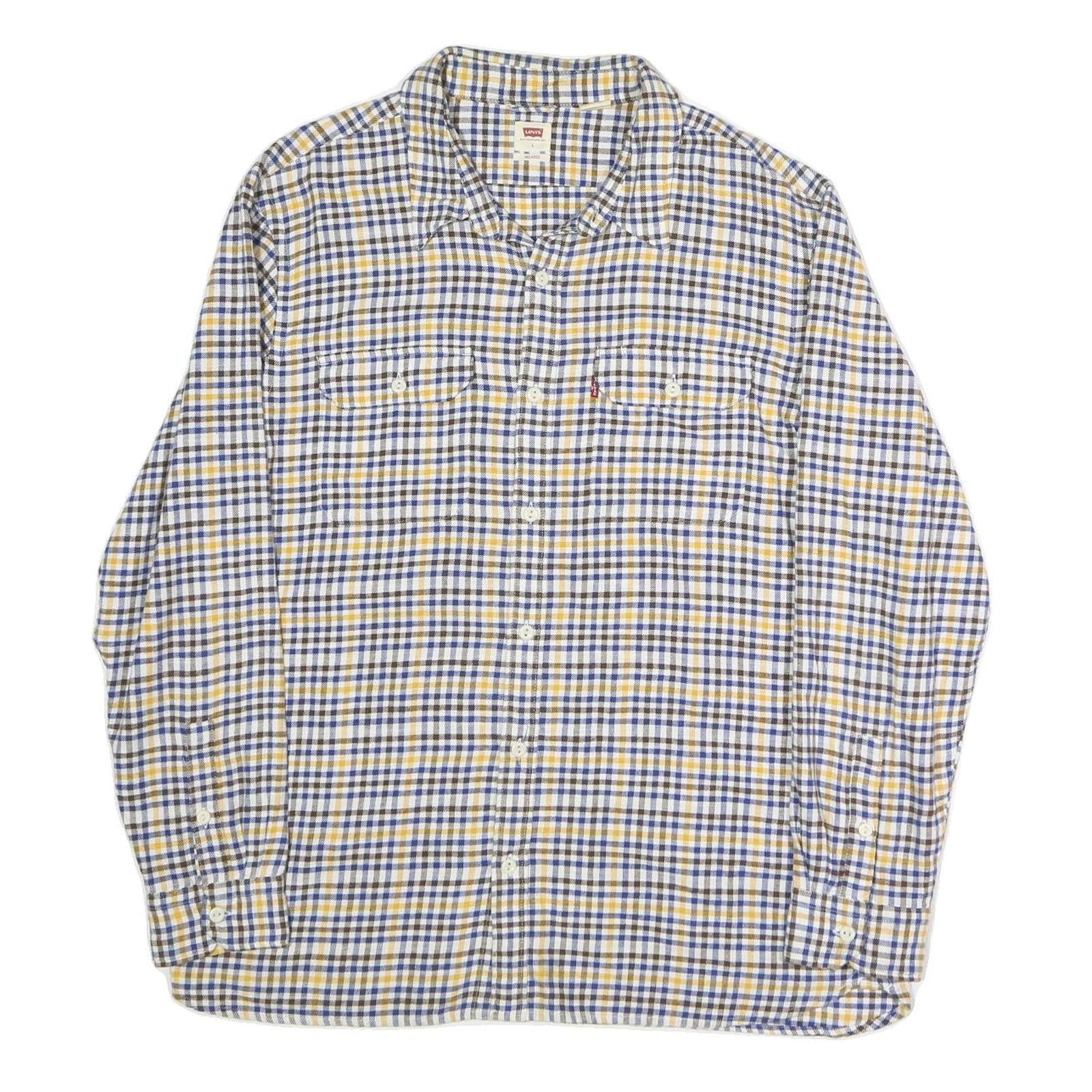 LEVI'S Mens Blue & Yellow Check Shirt L Casual Cotton Blend Long Sleeve