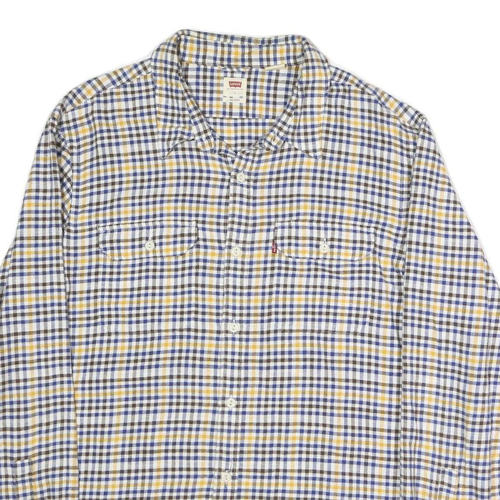 LEVI'S Mens Blue & Yellow Check Shirt L Casual Cotton Blend Long Sleeve