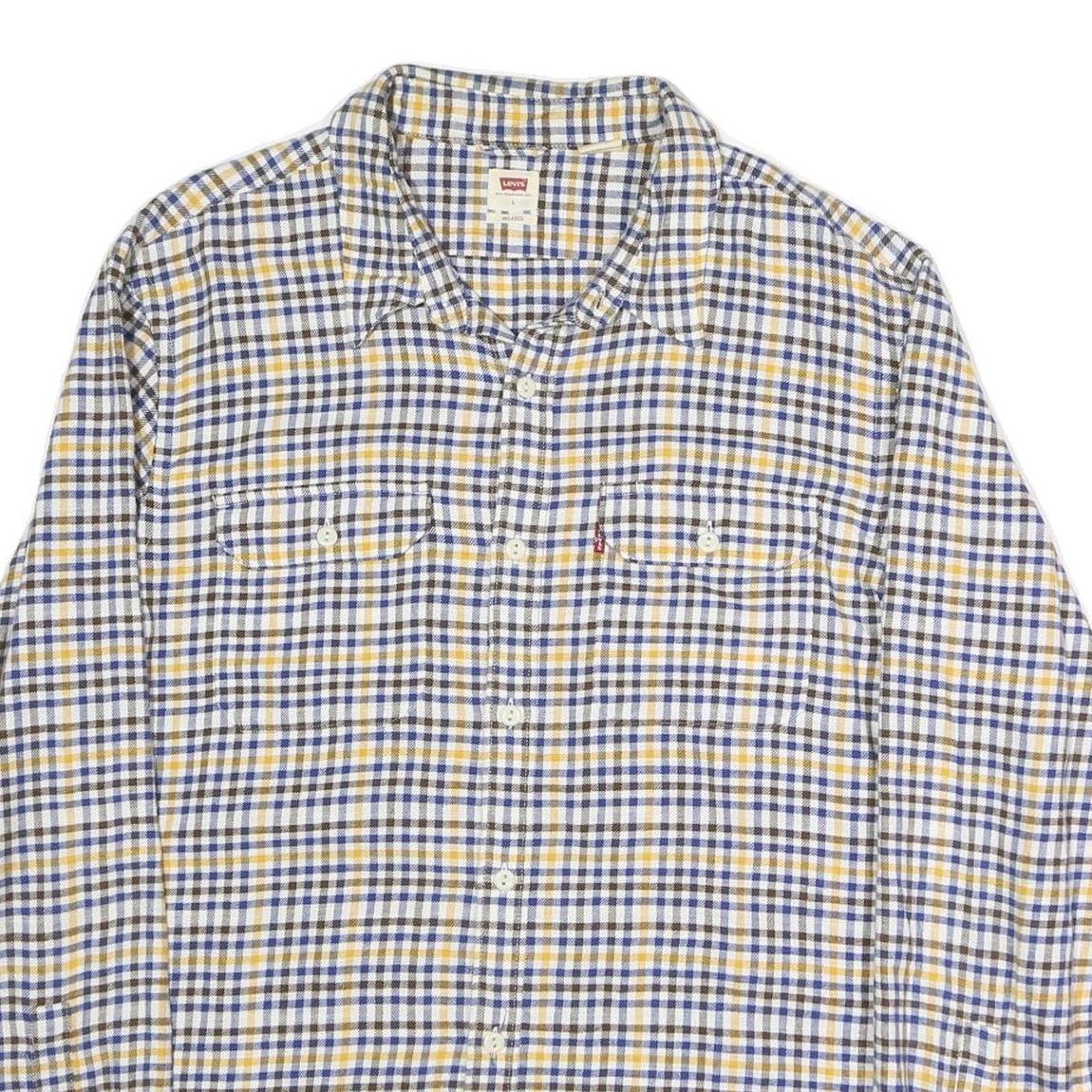 LEVI'S Mens Blue & Yellow Check Shirt L Casual Cotton Blend Long Sleeve
