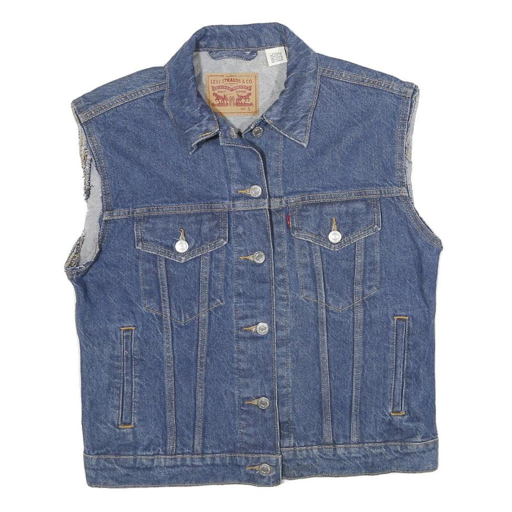 LEVI'S Womens Blue Denim Sleeveless Button Cotton Jacket S Pockets Classic