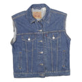 LEVI'S Womens Blue Denim Sleeveless Button Cotton Jacket S Pockets Classic