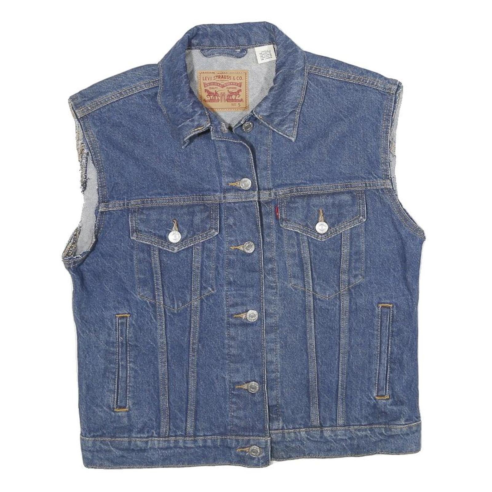 LEVI'S Womens Blue Denim Sleeveless Button Cotton Jacket S Pockets Classic