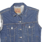 LEVI'S Womens Blue Denim Sleeveless Button Cotton Jacket S Pockets Classic