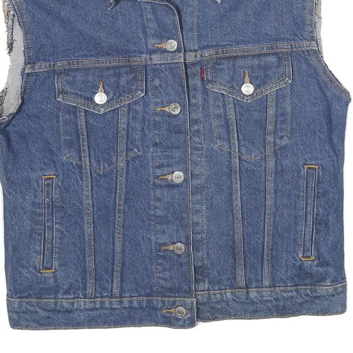 LEVI'S Womens Blue Denim Sleeveless Button Cotton Jacket S Pockets Classic