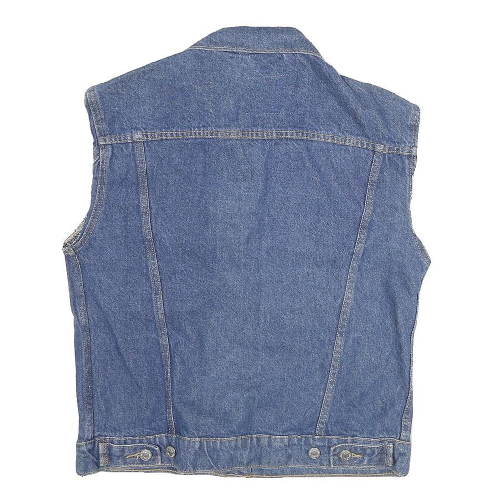 LEVI'S Womens Blue Denim Sleeveless Button Cotton Jacket S Pockets Classic
