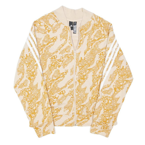 ADIDAS Womens Beige & Yellow Pattern Zip Jacket L Polyester Blend Sportswear