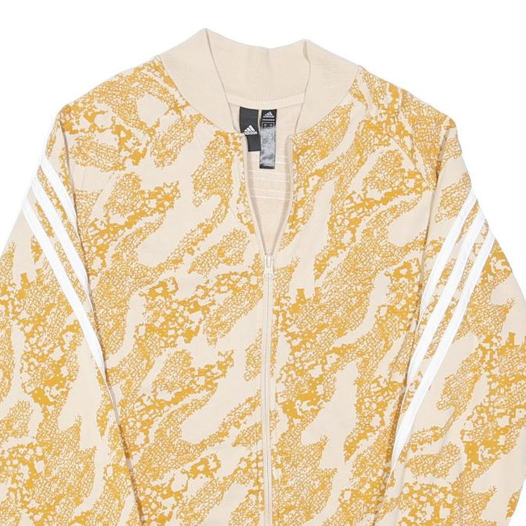 ADIDAS Womens Beige & Yellow Pattern Zip Jacket L Polyester Blend Sportswear