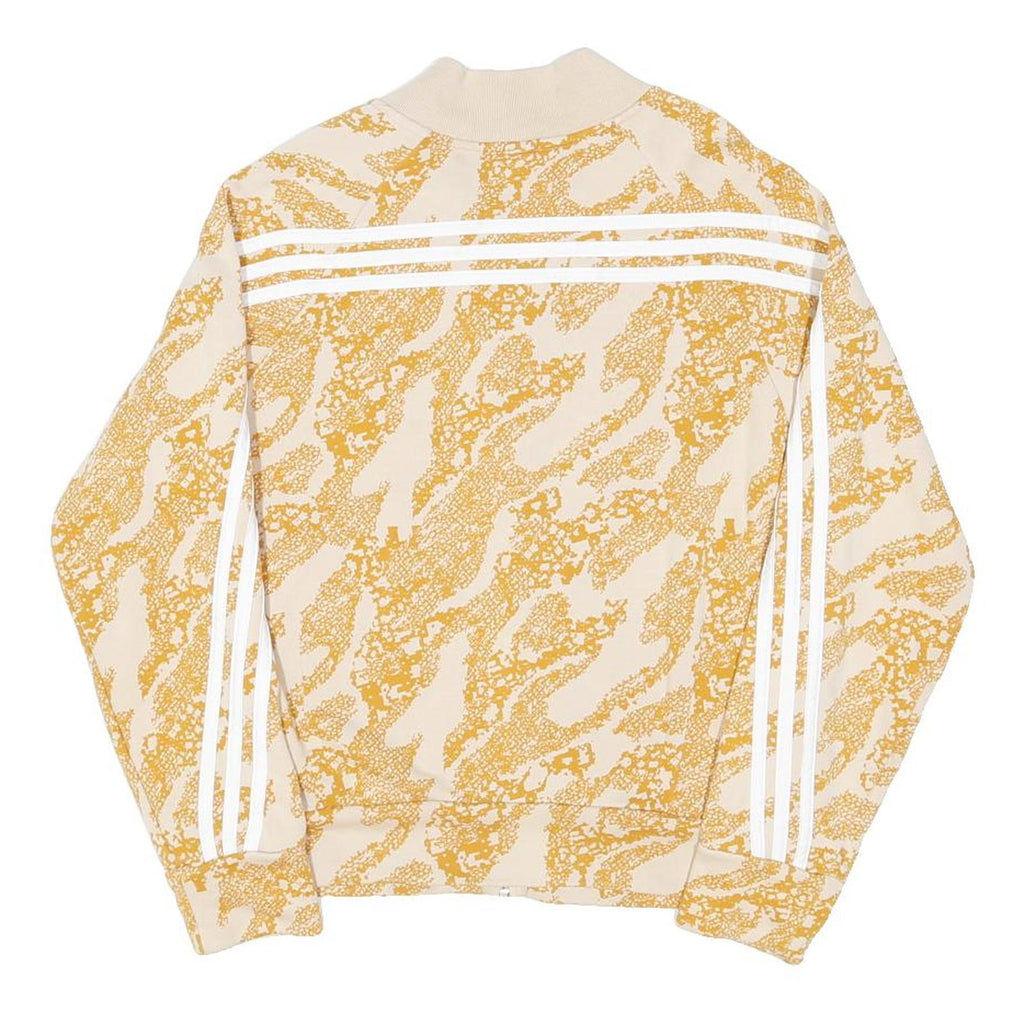 ADIDAS Womens Beige & Yellow Pattern Zip Jacket L Polyester Blend Sportswear