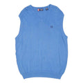 CHAPS Mens Blue Plain Pullover Jumper V-Neck Basic Knit L Sleeveless Cotton