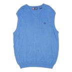 CHAPS Mens Blue Plain Pullover Jumper V-Neck Basic Knit L Sleeveless Cotton