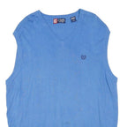 CHAPS Mens Blue Plain Pullover Jumper V-Neck Basic Knit L Sleeveless Cotton