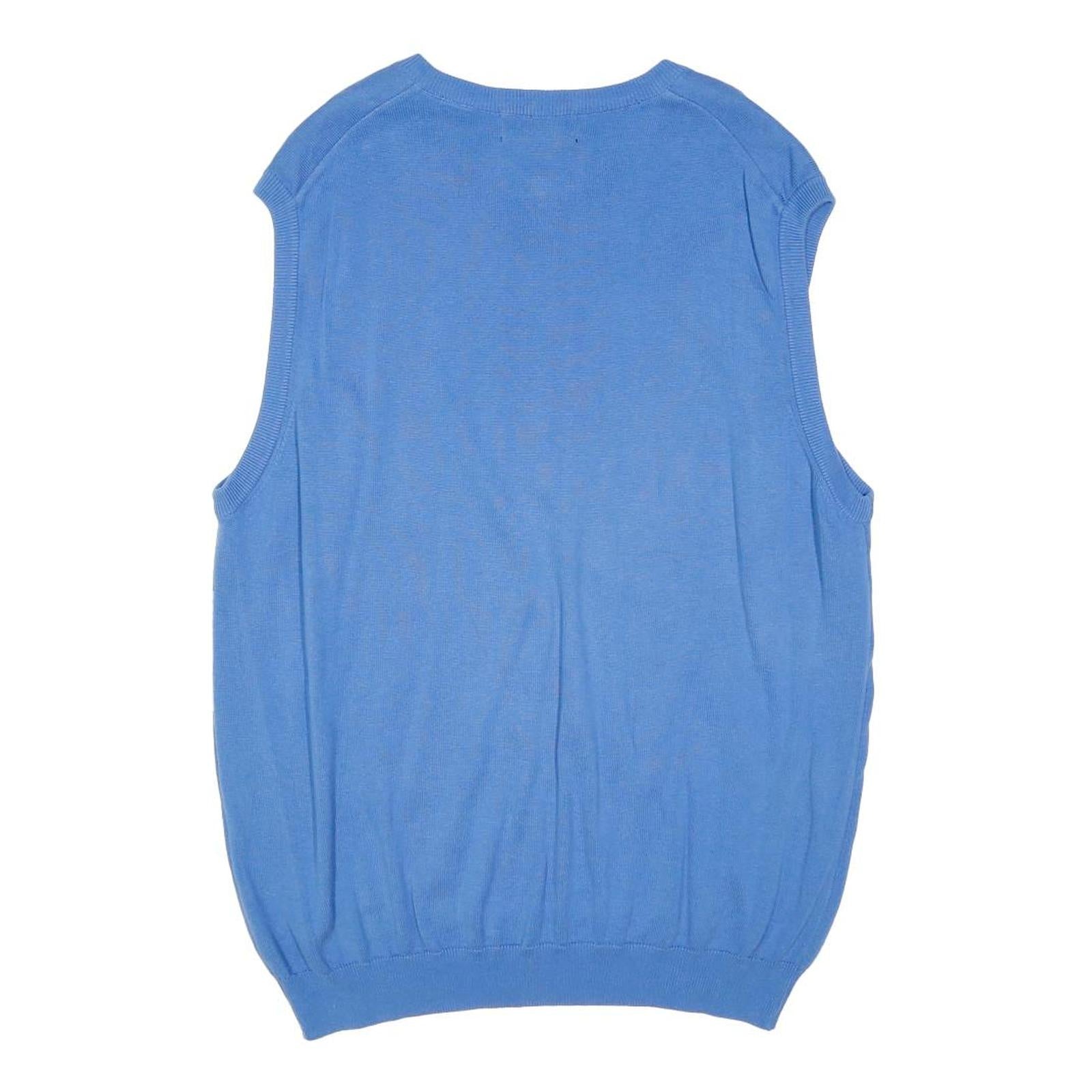 CHAPS Mens Blue Plain Pullover Jumper V-Neck Basic Knit L Sleeveless Cotton