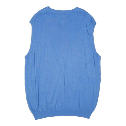 CHAPS Mens Blue Plain Pullover Jumper V-Neck Basic Knit L Sleeveless Cotton