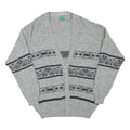 C&A Mens Grey Button Up Patterned V-Neck Wool Blend Jumper L Thick Knit