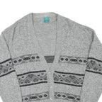 C&A Mens Grey Button Up Patterned V-Neck Wool Blend Jumper L Thick Knit