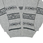 C&A Mens Grey Button Up Patterned V-Neck Wool Blend Jumper L Thick Knit