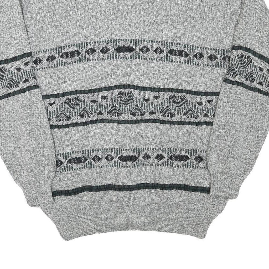 C&A Mens Grey Button Up Patterned V-Neck Wool Blend Jumper L Thick Knit