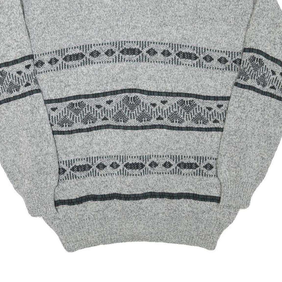 C&A Mens Grey Button Up Patterned V-Neck Wool Blend Jumper L Thick Knit