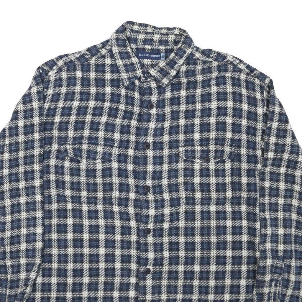 BLUE EDGE Mens Blue & Cream Checked Shirt L Cotton Blend Button Closure Casual