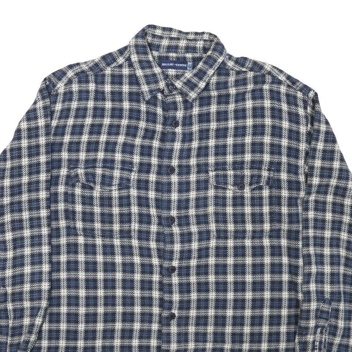 BLUE EDGE Mens Blue & Cream Checked Shirt L Cotton Blend Button Closure Casual