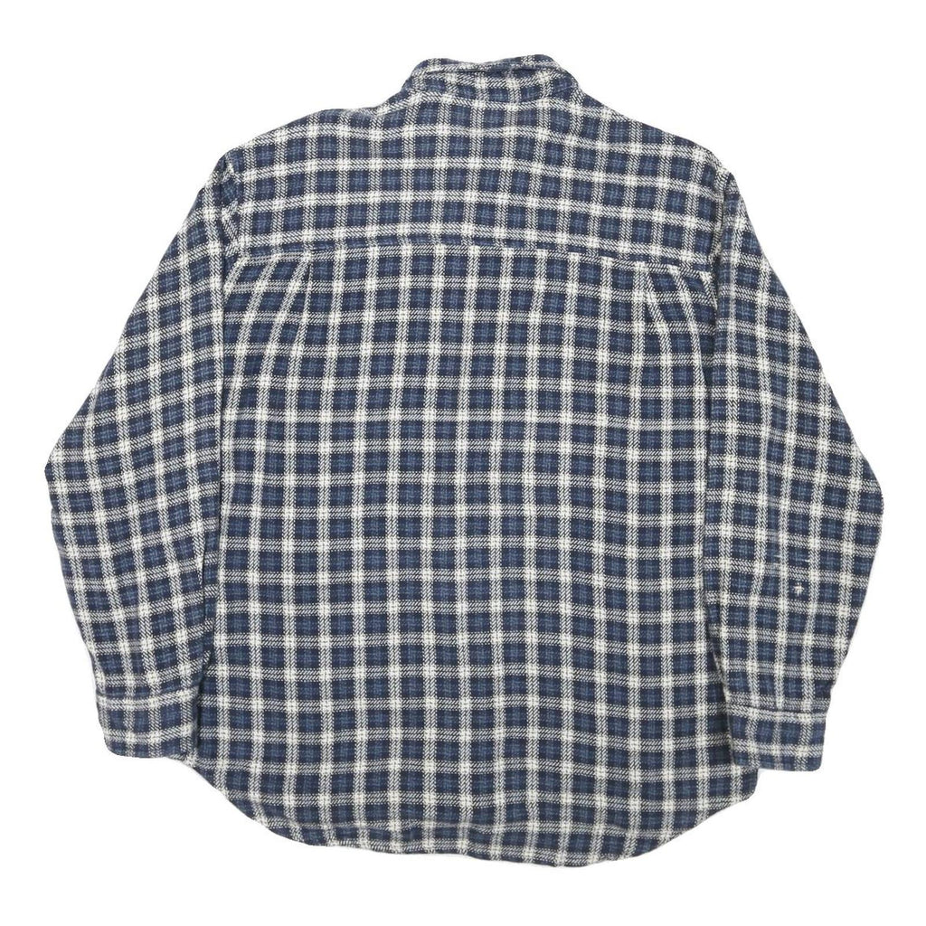 BLUE EDGE Mens Blue & Cream Checked Shirt L Cotton Blend Button Closure Casual