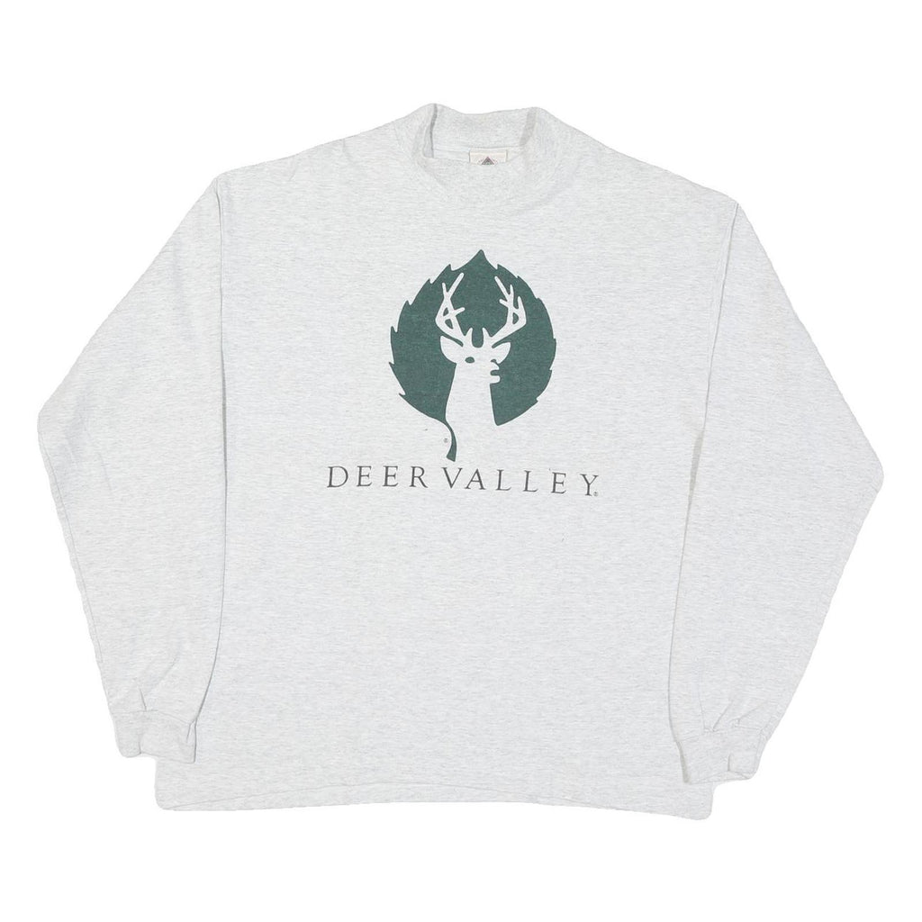 SPELCOR Mens Grey Deer Valley Graphic T-Shirt L Long Sleeve Crew Neck Cotton