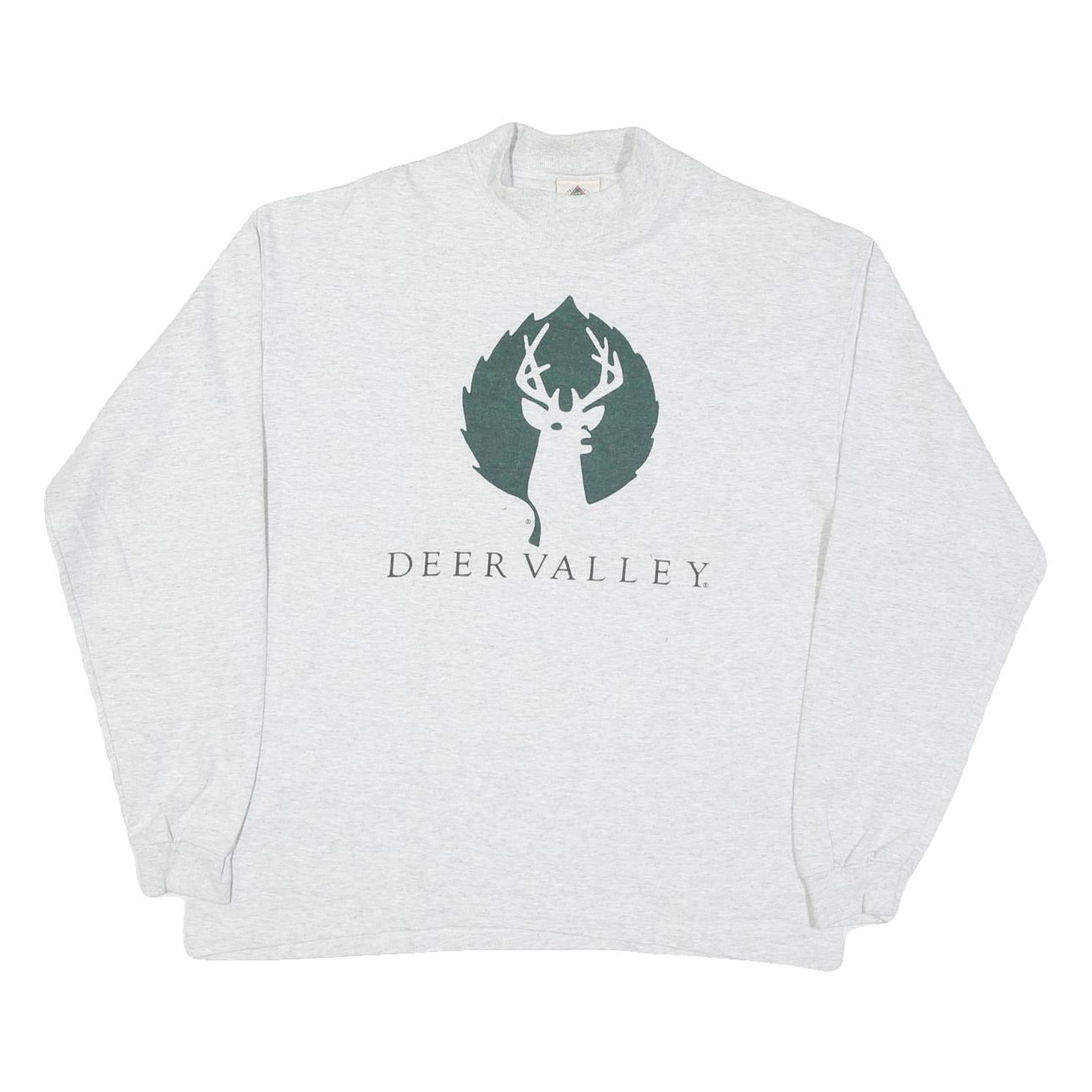 SPELCOR Mens Grey Deer Valley Graphic T-Shirt L Long Sleeve Crew Neck Cotton