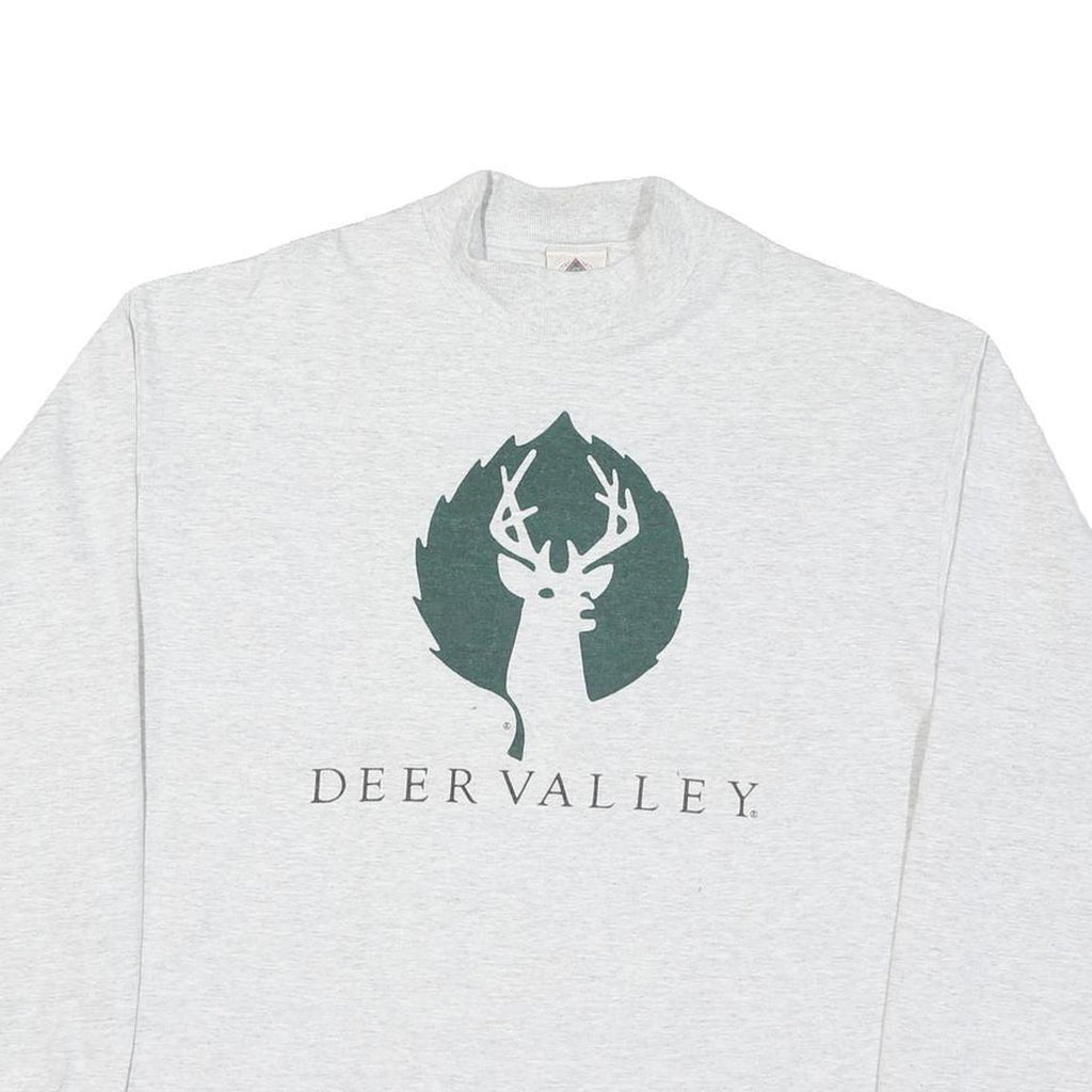 SPELCOR Mens Grey Deer Valley Graphic T-Shirt L Long Sleeve Crew Neck Cotton