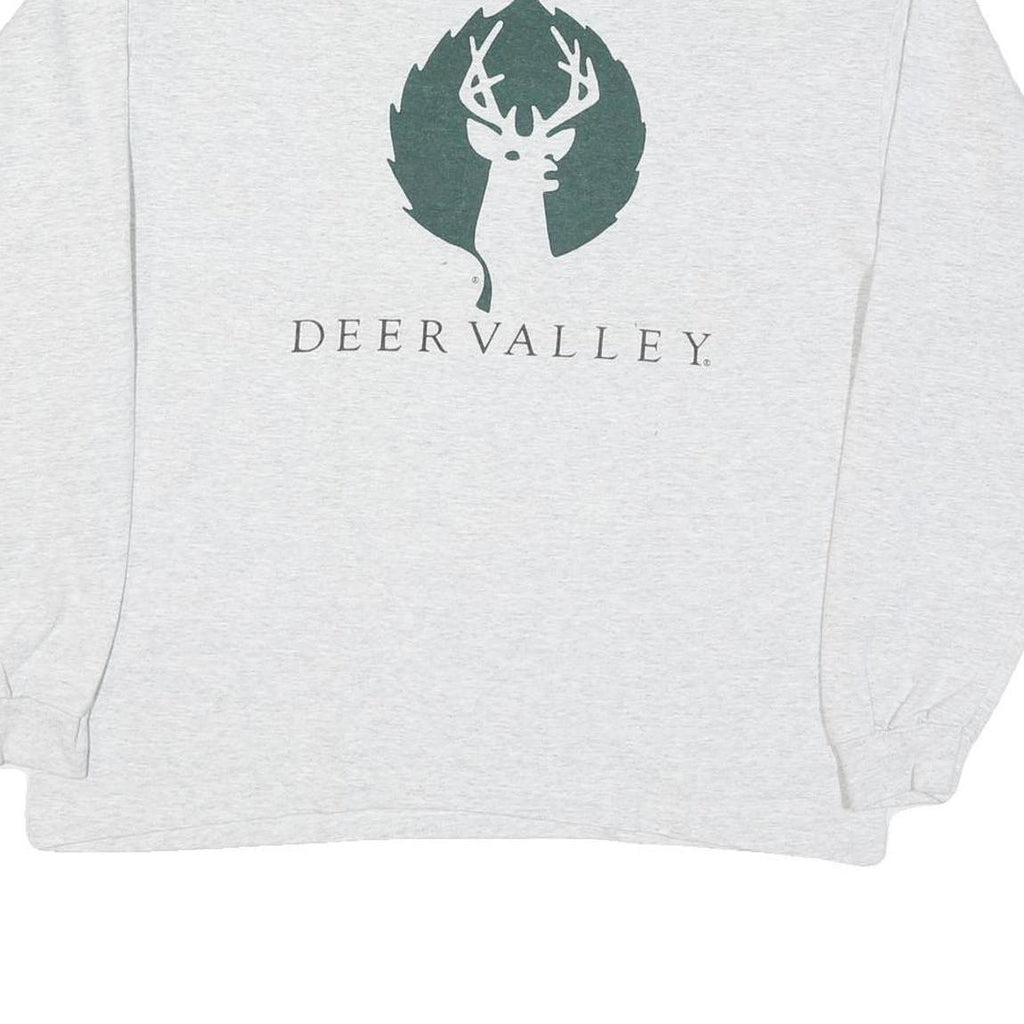 SPELCOR Mens Grey Deer Valley Graphic T-Shirt L Long Sleeve Crew Neck Cotton