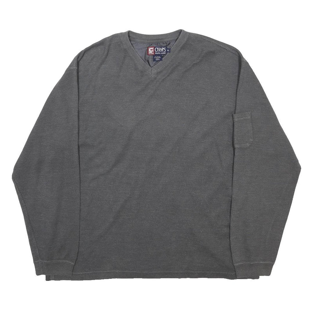 CHAPS RALPH LAUREN Mens Grey Plain Cotton Blend V-Neck Basic Knit Jumper XL