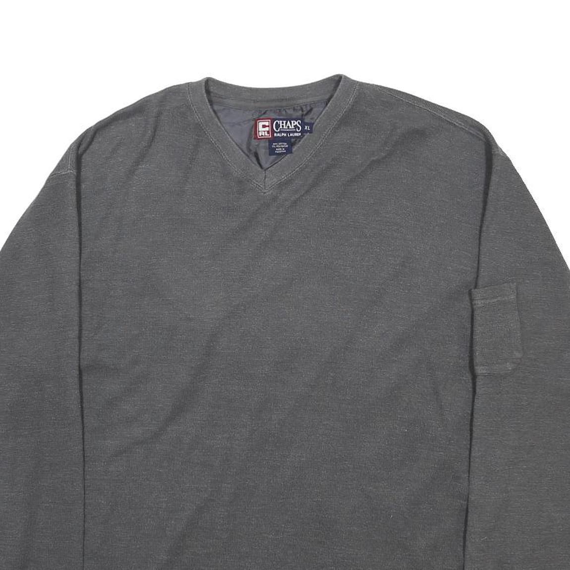 CHAPS RALPH LAUREN Mens Grey Plain Cotton Blend V-Neck Basic Knit Jumper XL
