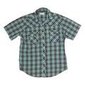 WRANGLER Mens Blue & Black Check Shirt M Cotton Blend Short Sleeve Button